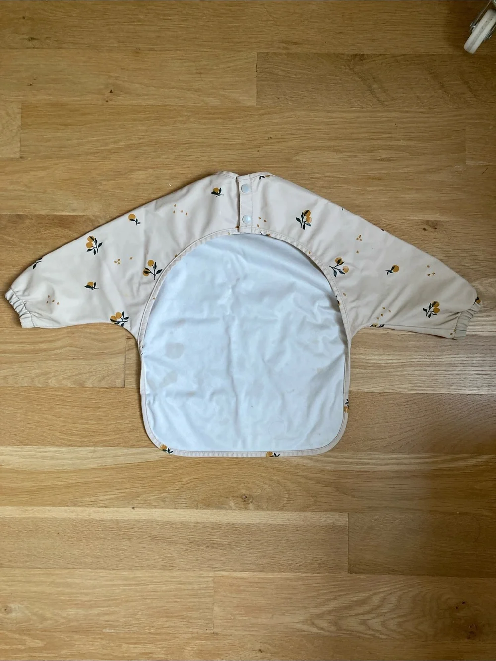 Waterproof Kids Feeding Bib Smock in Cream with Orange Print